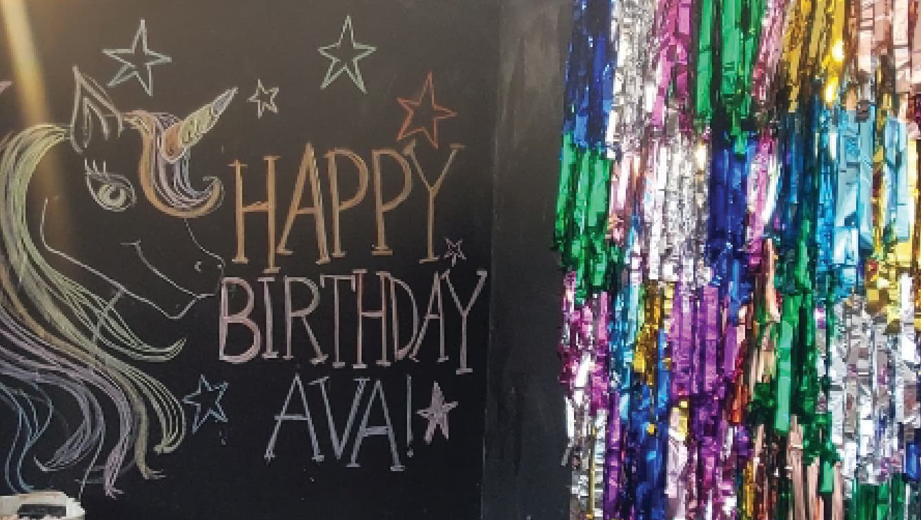 Happy Birthday chalkboard sign at Playday